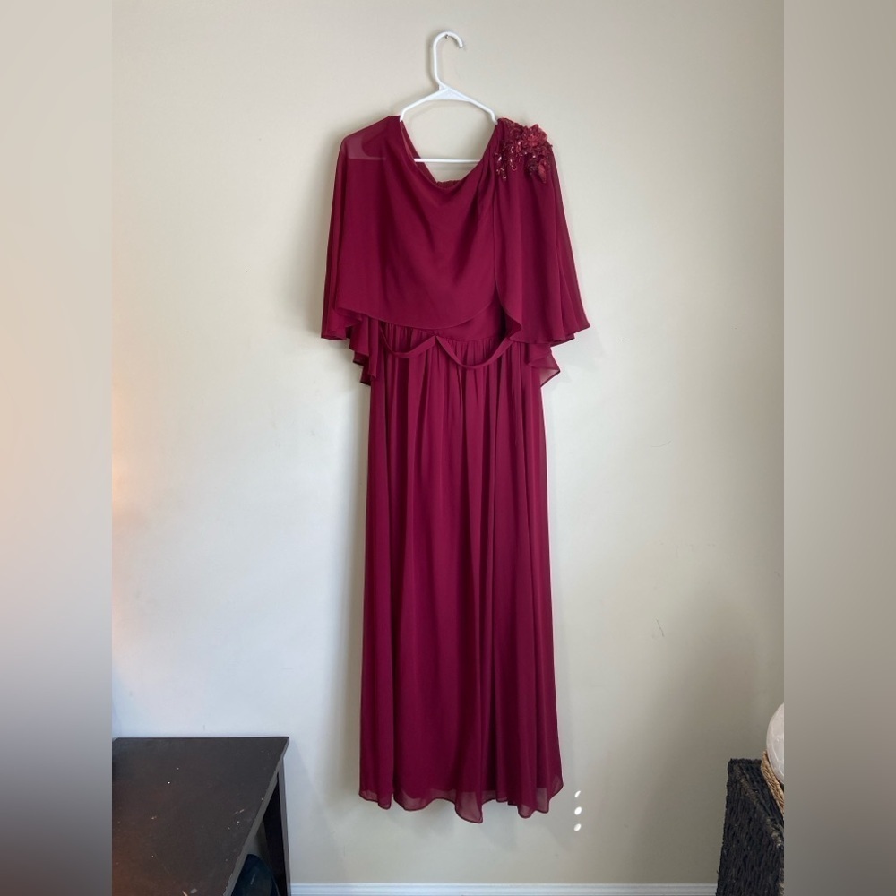 Burgundy Formal Chiffon Cape A-Line Mother of The Bride Dress US16 - Picture 4 of 10